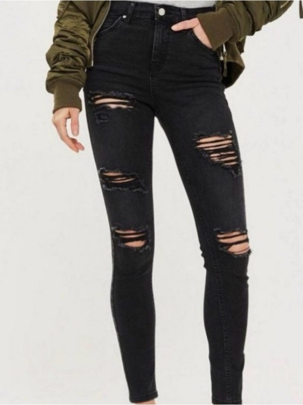 Topshop Black Ripped High-Rise Skinny Jeans